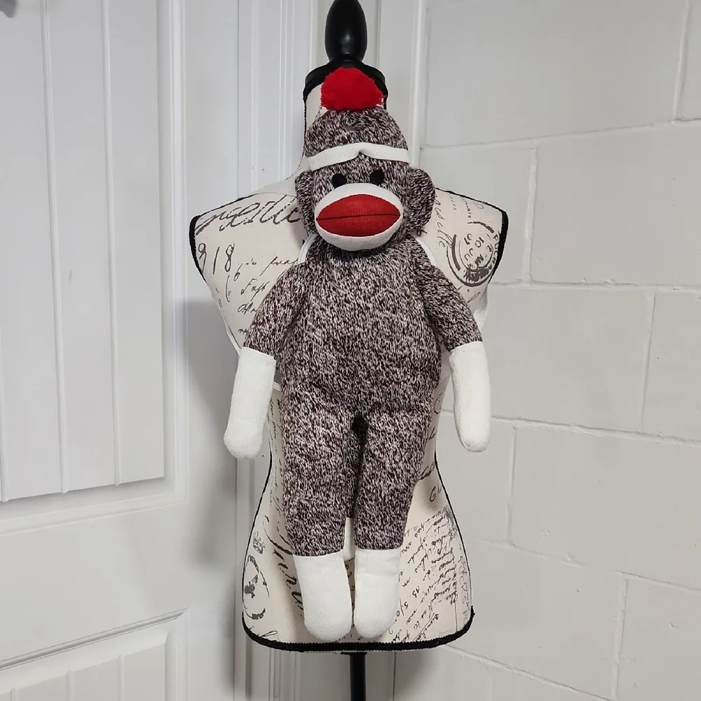 Vintage Plushland Sock Monkey Plush Backpack